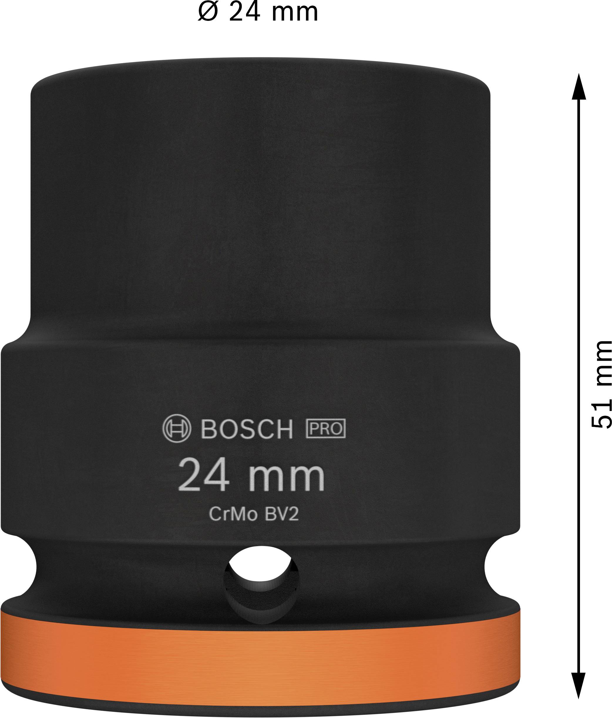 Nástrčný klíč s Ø 24 mm a výškou 51 mm, černý s oranžovým spodním okrajem, značka: Bosch Pro, CrMo BV2.