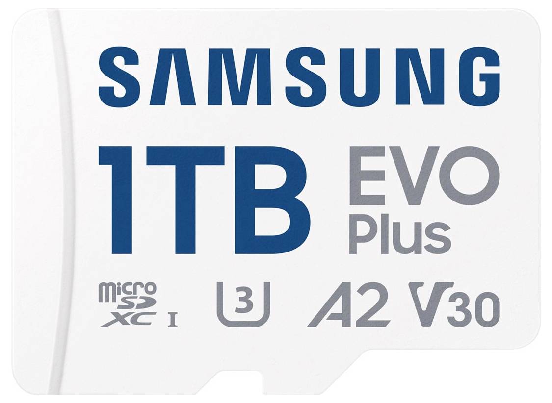 1TB Samsung EVO Plus mikroSD karta, UHS-I, A2, třída 10, V30.