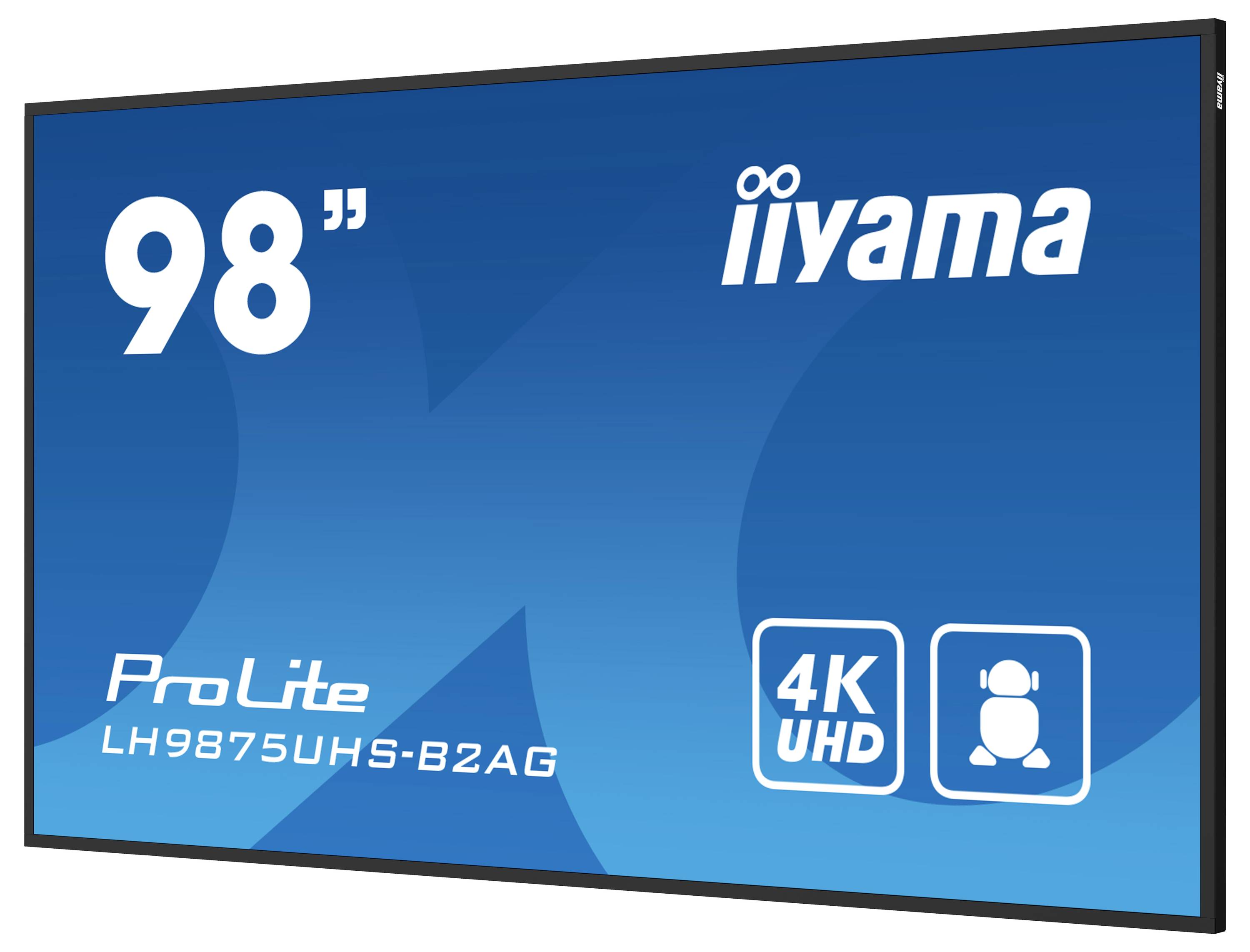 'ProLite 98" 4K UHD monitor od společnosti iiyama, model LH9875UHS-B2AG. Vlastnosti: velký displej, vysoké rozlišení vhodné pro profesionální zobrazení.'