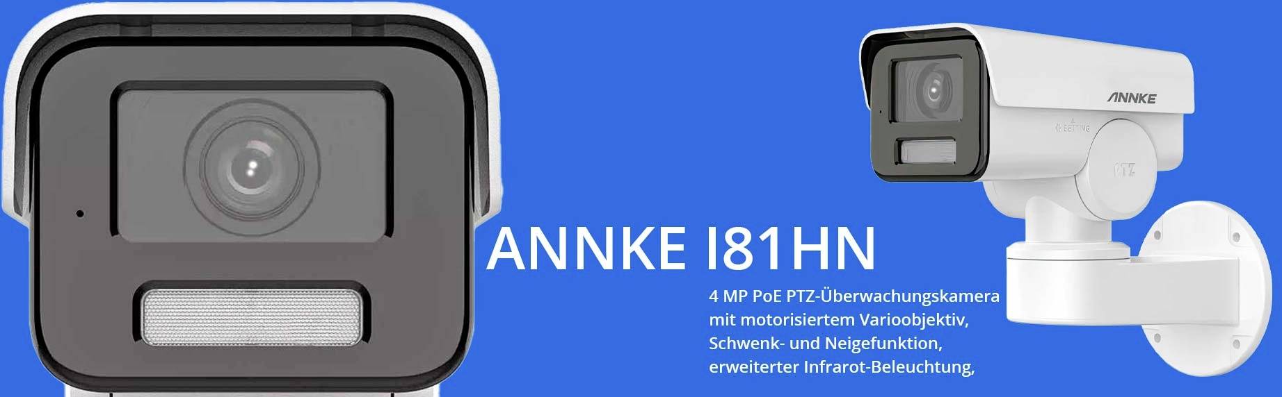 'ANNKE I81HN 4 MP PoE PTZ bezpečnostní kamera s motorizovaným varioobjektivem, panoramatickým a sklopným otáčením, pokročilým infračerveným osvětlením.'