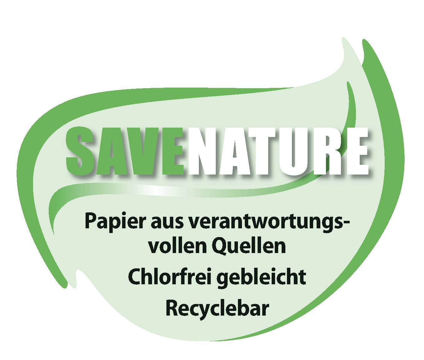 Logo se zeleným listem a textem: 'CHRAŇTE PŘÍRODU'. Pod ním stojí: 'Papír z odpovědných zdrojů, bez chloru bělen, recyklovatelný'.