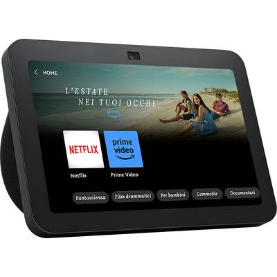 Tablet zobrazuje obrazovku s fotografií pláže a možnostmi streamování Netflix a Prime Video. Nahoře je nápis 'Léto v tvých očích'.