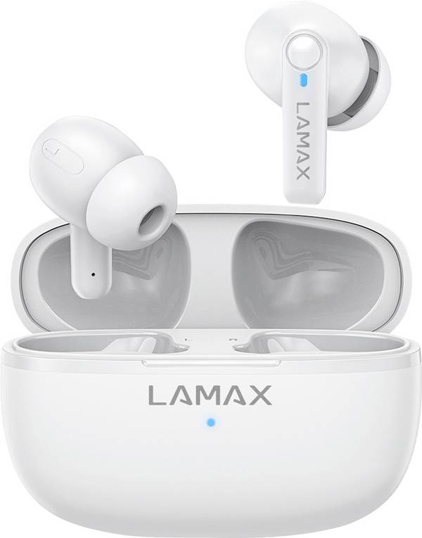 Lamax Clips1 Play  Headset do uší (In Ear) Bluetooth® stereo bílá  Indikátor nabití, Nabíjecí pouzdro, regulace hlasitosti, odolné vůči potu, dotykové ovládání, odolná vůči vodě