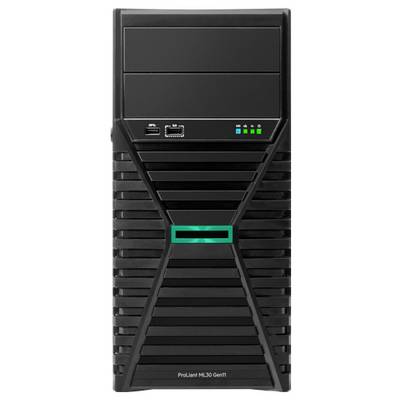 Černý počítačový tower s USB a audio porty nahoře, svítícími LED diodami a nápisem 'ProLiant ML30 Gen11' dole.