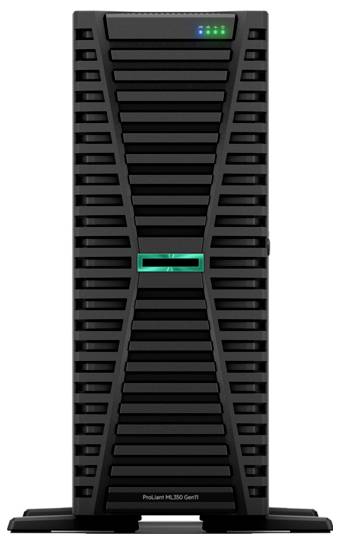 Černá serverová věž s několika větracími otvory a zeleným světlem na přední straně, model 'ProLiant ML350 Gen11'.