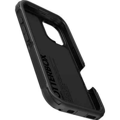 Černý mobilní kryt od OtterBoxu, který vypadá odolně a ochranně, s otvory pro kameru a konektory.