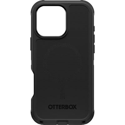 Černý mobilní obal Otterbox s kruhovým designem MagSafe uprostřed. Jednoduché, pevné provedení pro robustní ochranu.