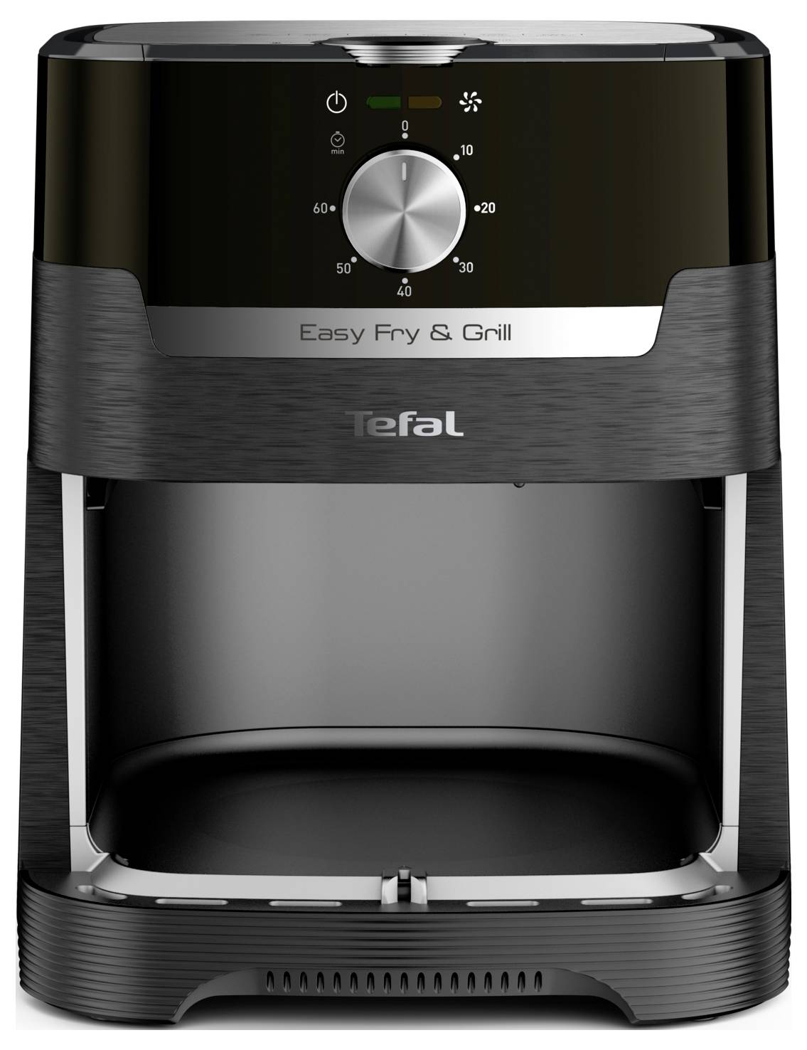 Horkovzdušná fritéza s ovládacím knoflíkem a nastavením teploty od 80 do 200 stupňů, značka 'Tefal', model 'Easy Fry & Grill'.