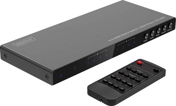 Digitus DS-55345 4 + 2 porty HDMI přepínač LED ukazatel, s dálkovým ovládáním, UHD, kovový ukazatel, lze spínat jednotlivě, se stavovými LED 3840 x 2160 Pixel