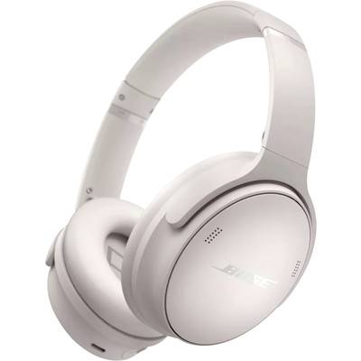 Bílé over-ear sluchátka s polstrovanými mušlemi a obloukem. Mají jednoduché, moderní designové provedení bez viditelných kabelů.