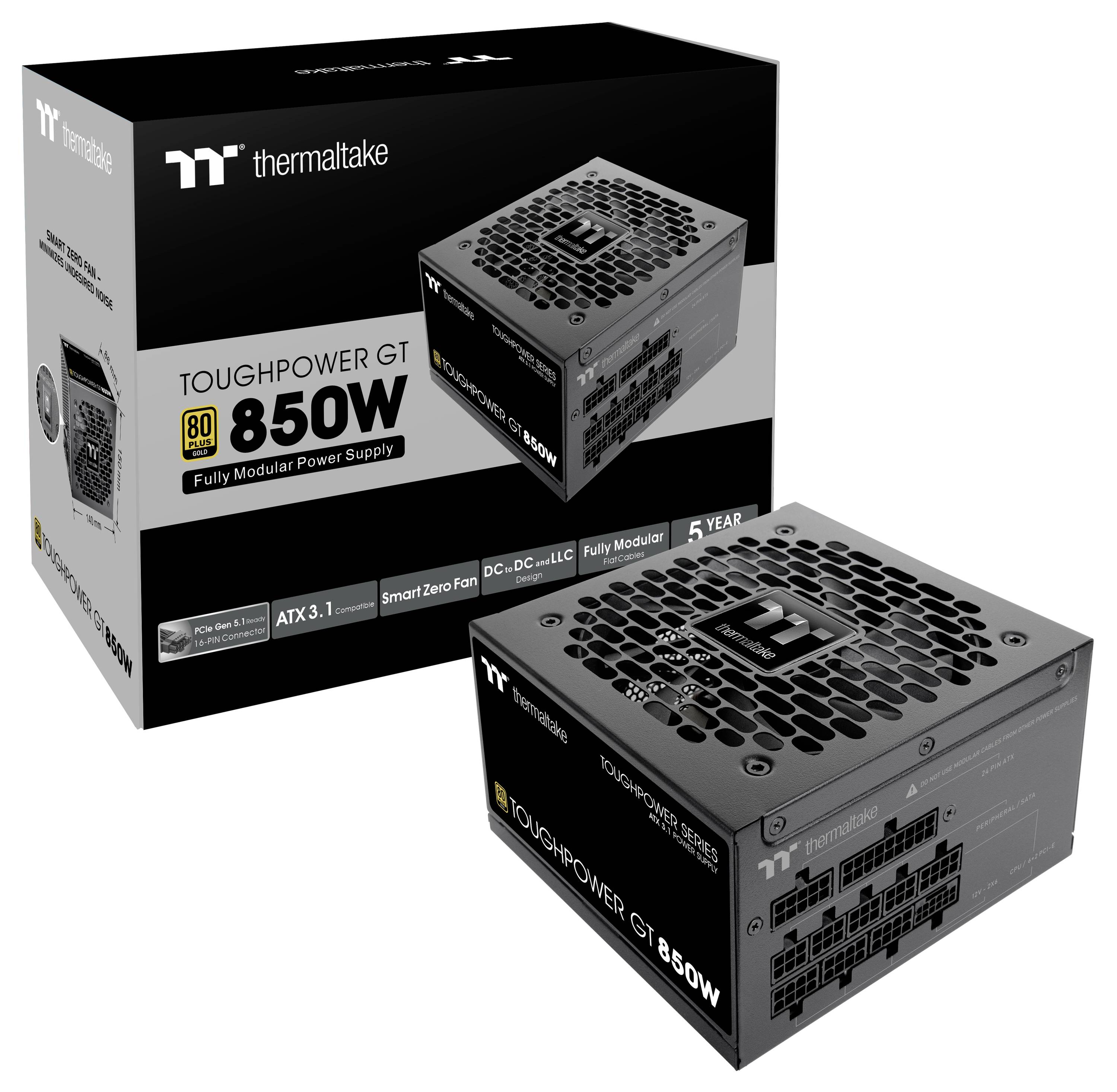 Thermaltake Toughpower GT 850W napájecí zdroj, plně modulární, certifikace 80 PLUS Gold, 5 let záruky.