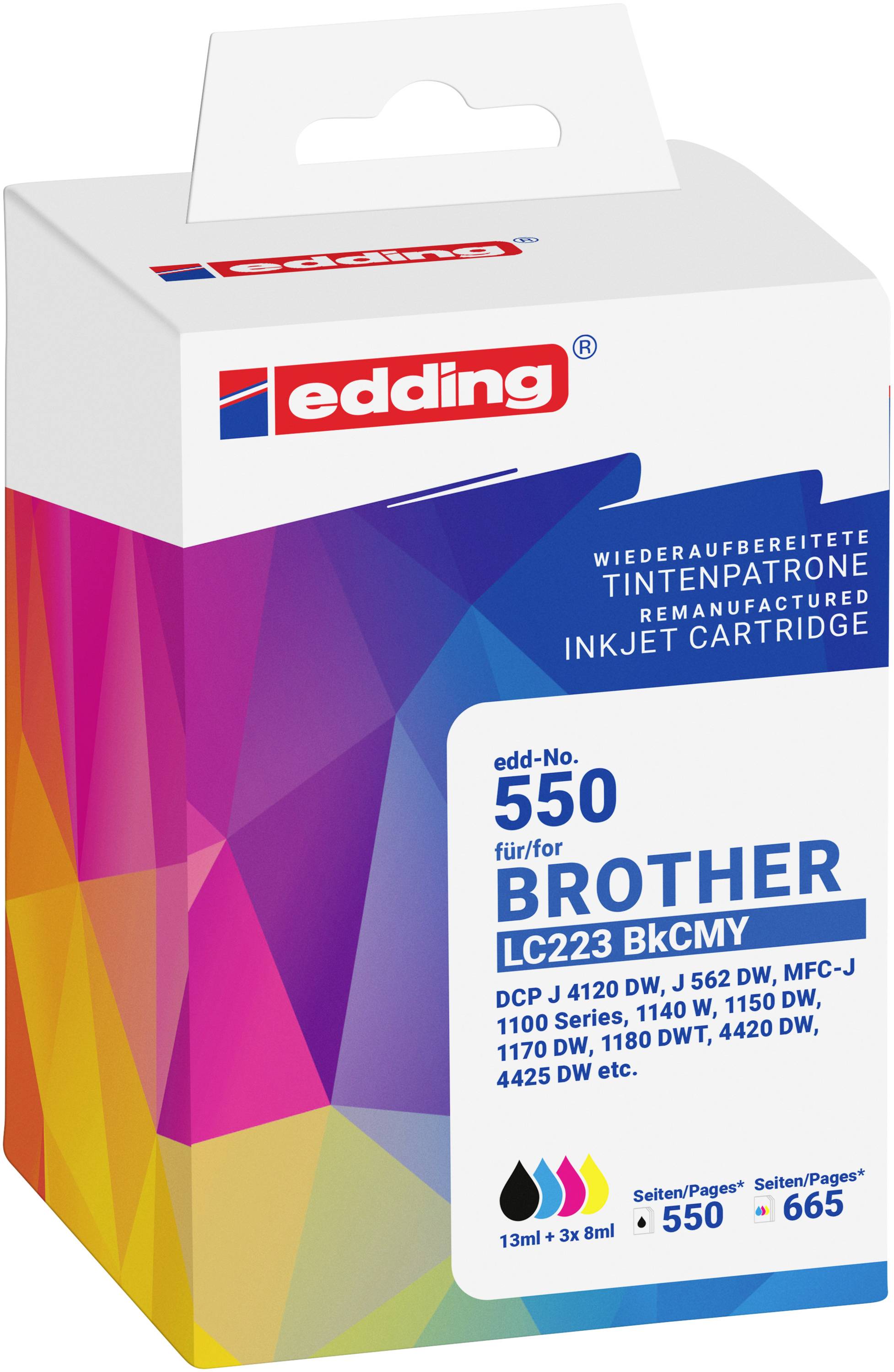 Edding Ink náhradní Brother LC223 BKCMY kompatibilní kombinované balení černá, azurová, purppurová, žlutá EDD-550 18-550-0