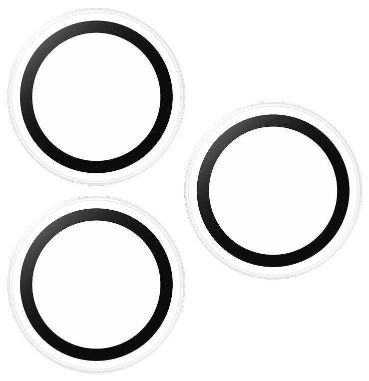 Tři černé kruhy na bílém pozadí, pravidelně rozmístěné.