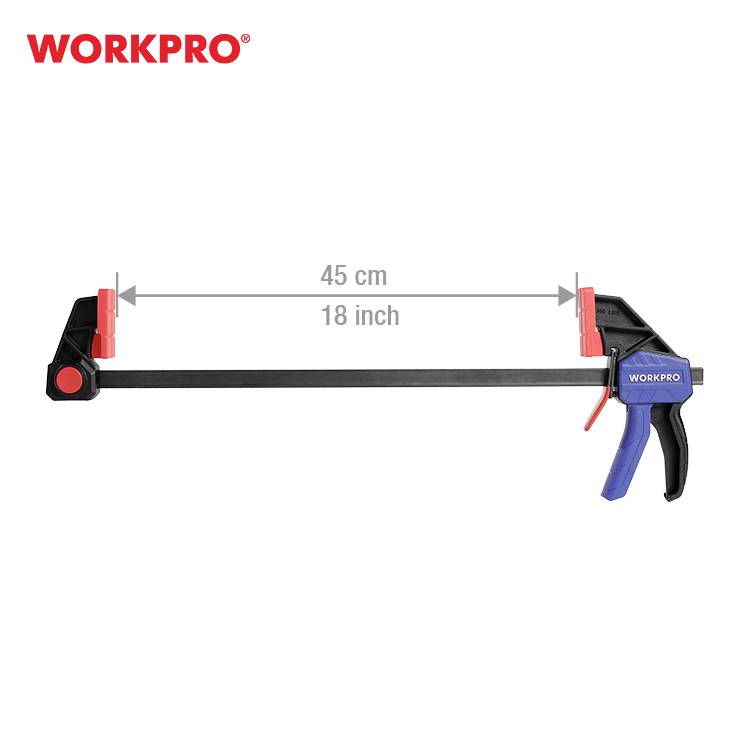 Svěrka WORKPRO s maximálním rozpětím 45 cm (18 palců) je zde zobrazena.