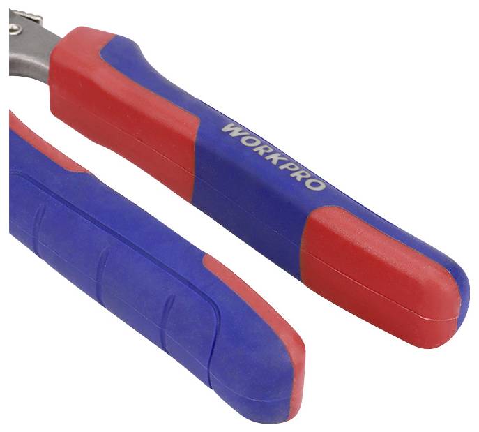 Modré a červené kleště s ergonomickou rukojetí, na které je napsáno 'WORKPRO'.