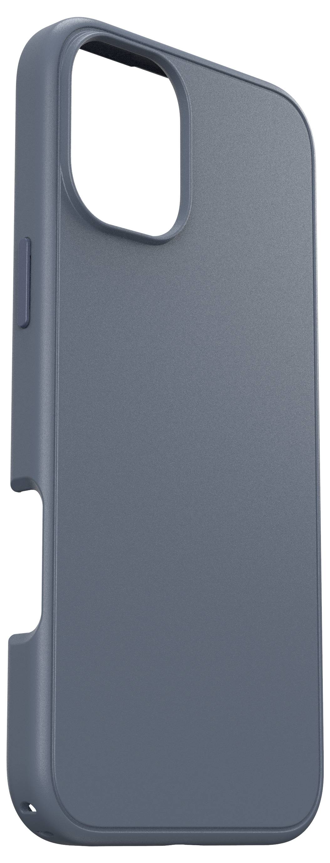 Tmavě modrý obal na mobilní telefon s hladkým povrchem, s výřezem pro fotoaparát a ovládací prvky.