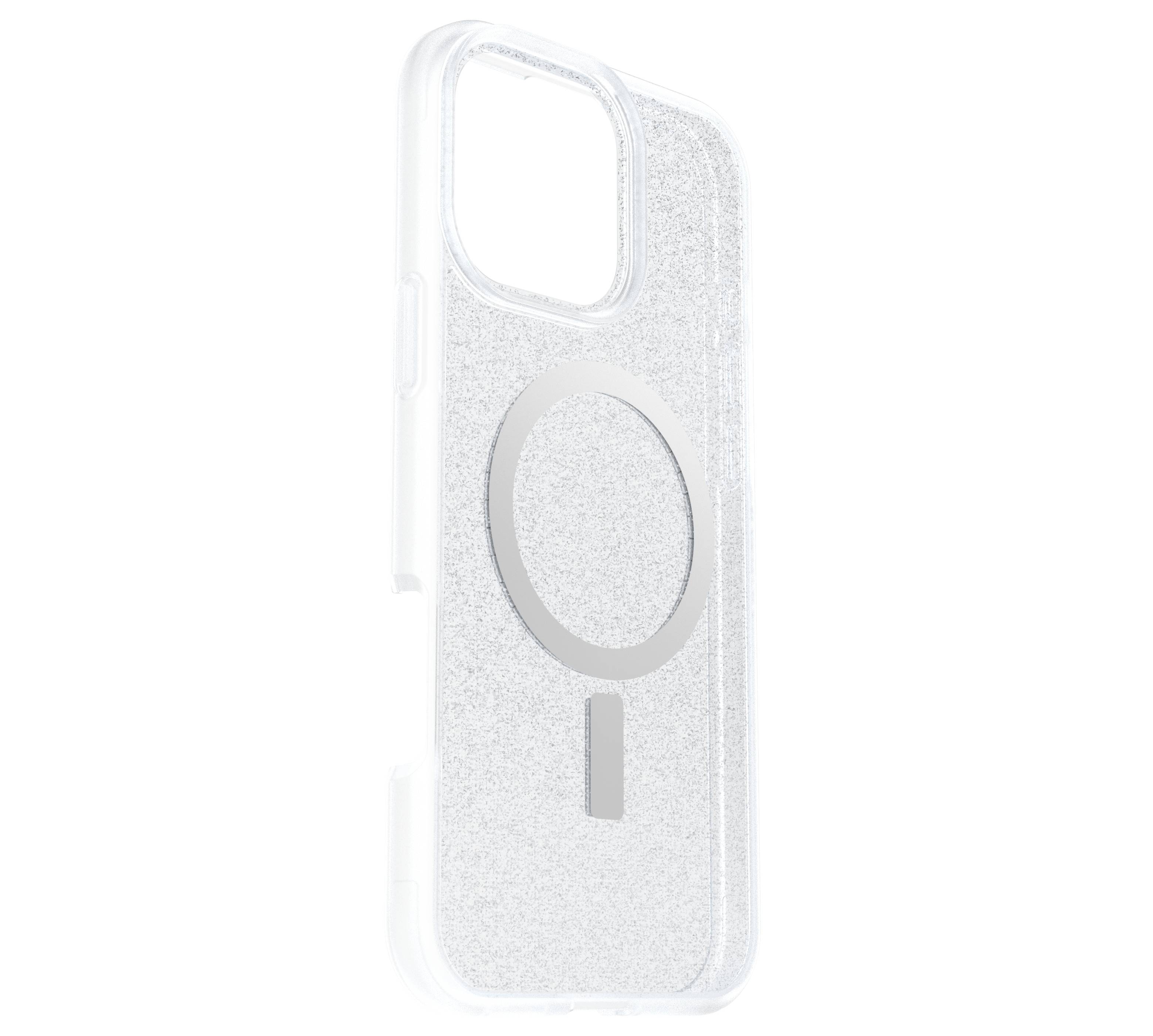 Průhledný kryt na mobil se stříbrným kruhovým vzorem na zadní straně, vhodný pro smartphone.