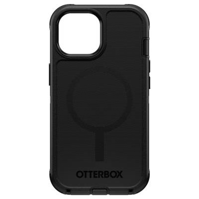 Černé pouzdro OtterBox na telefon s velkým čtvercovým výřezem pro fotoaparát a vystředěným kruhovým vzorem stylu MagSafe.