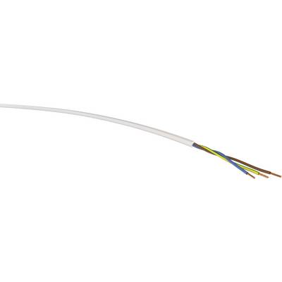 Otevřený kabel se čtyřmi barevnými vodiči: hnědý, modrý, zeleno-žlutý a černý. Vhodný pro elektroinstalace.