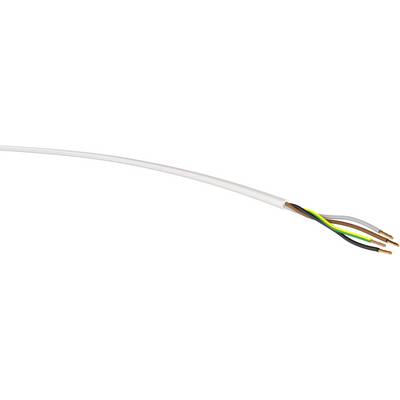 Otevřený elektrický kabel s pěti barevnými vodiči: hnědý, modrý, žluto-zelený, černý a šedý.