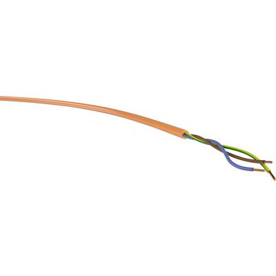 Oranžový elektrický kabel se třemi ohrnutými vodiči v barvách žluto-zelené, modré a hnědé bez zástrčky.