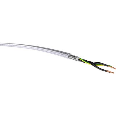 Vícevodičový kabel s opletením stříbrné barvy, viditelné černé a žluto-zelené vodiče. Vhodný pro elektrické zapojení.