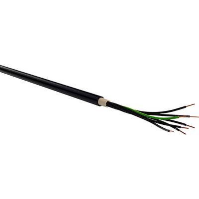 Černý napájecí kabel s několika měděnými vodiči a zeleným uzemňovacím vodičem na konci.