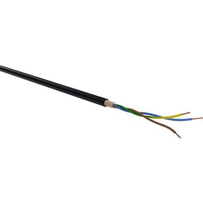 Třívodičový elektrický kabel s viditelnými měděnými vodiči v barvách modrá, žluto-zelená a hnědá, vhodný pro elektroinstalaci.