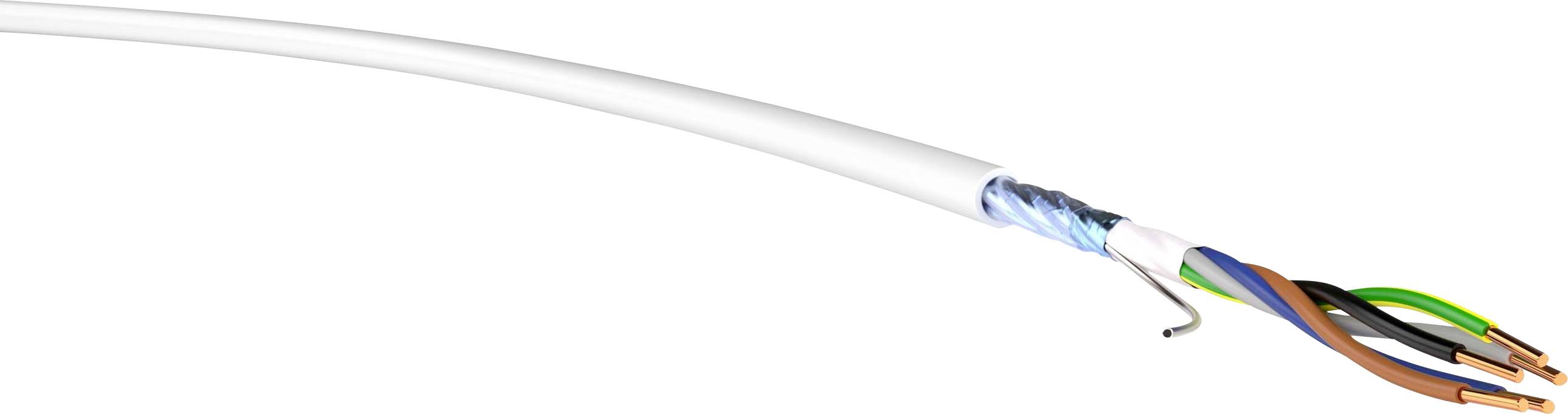 Otevřený kabel s několika barevnými vodiči zobrazuje vnitřní strukturu elektrického kabelu, vhodný pro technické ilustrace.