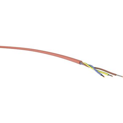 Červený kabel s odhalenými vodiči v barvách modrá, žlutozelená a hnědá.