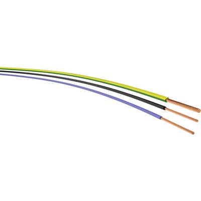 Tři izolované elektrické vodiče v barvách žluto-zelené, černé a modré s měděnými jádry, umístěné proti bílému pozadí.