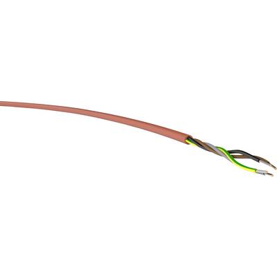 Červený elektrický kabel s pěti barevnými vodiči: hnědý, modrý, žluto-zelený, černý a šedý.