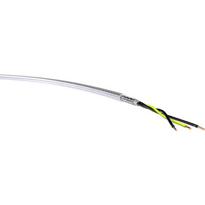Elektrický kabel se třemi viditelnými barevnými vodiči v černé, žluto-zelené a hnědé barvě, z části vyčnívajícími z izolace.