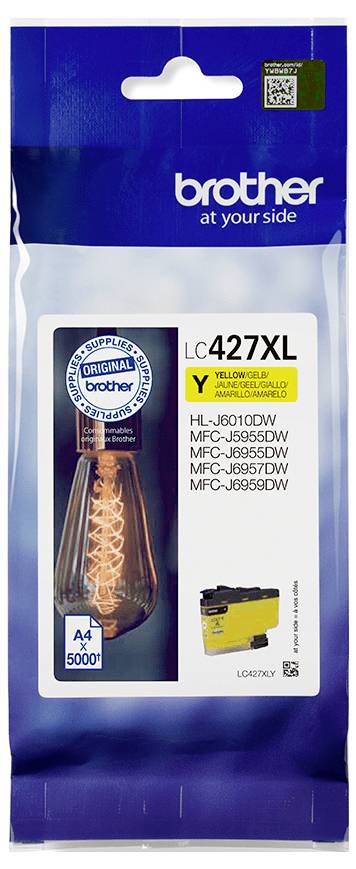 Inkoustová kazeta Brother LC427XL v žluté barvě pro modely HL-J6010DW, MFC-J5340DW, MFC-J5955DW, MFC-J6955DW, MFC-J6940DW.