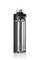 Průhledná láhev s černým okrajem a stříbrným víčkem, zobrazující vnitřní strukturu nádoby na kapalinu.