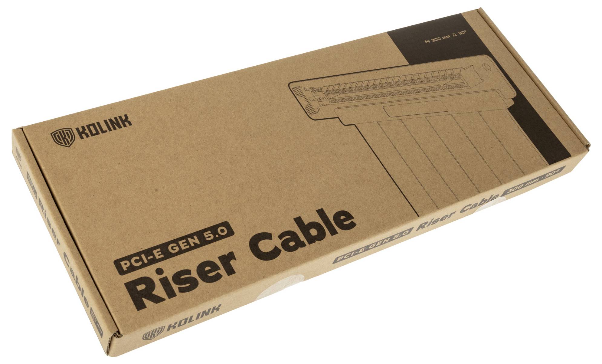 Hnědý kartonový obal s nápisem 'Kolink PCI-E GEN 5.0 Riser Cable'.