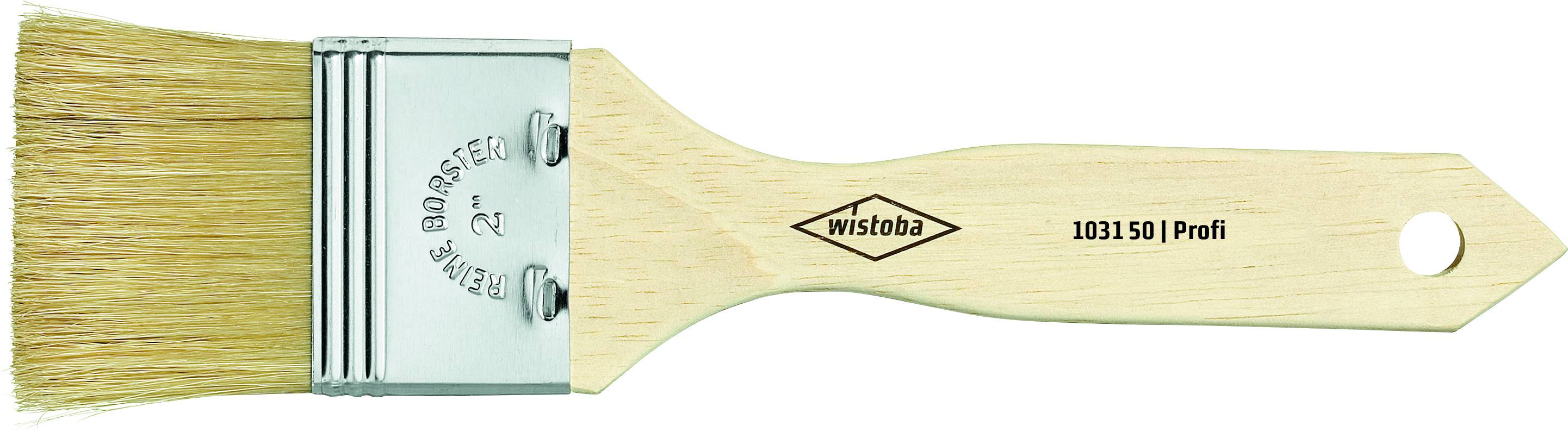 Plochý malířský štětec se světlými štětinami a dřevěnou rukojetí s nápisem 'wistoba 1031 S01 Profi'. Vhodný pro precizní nanášení barvy.