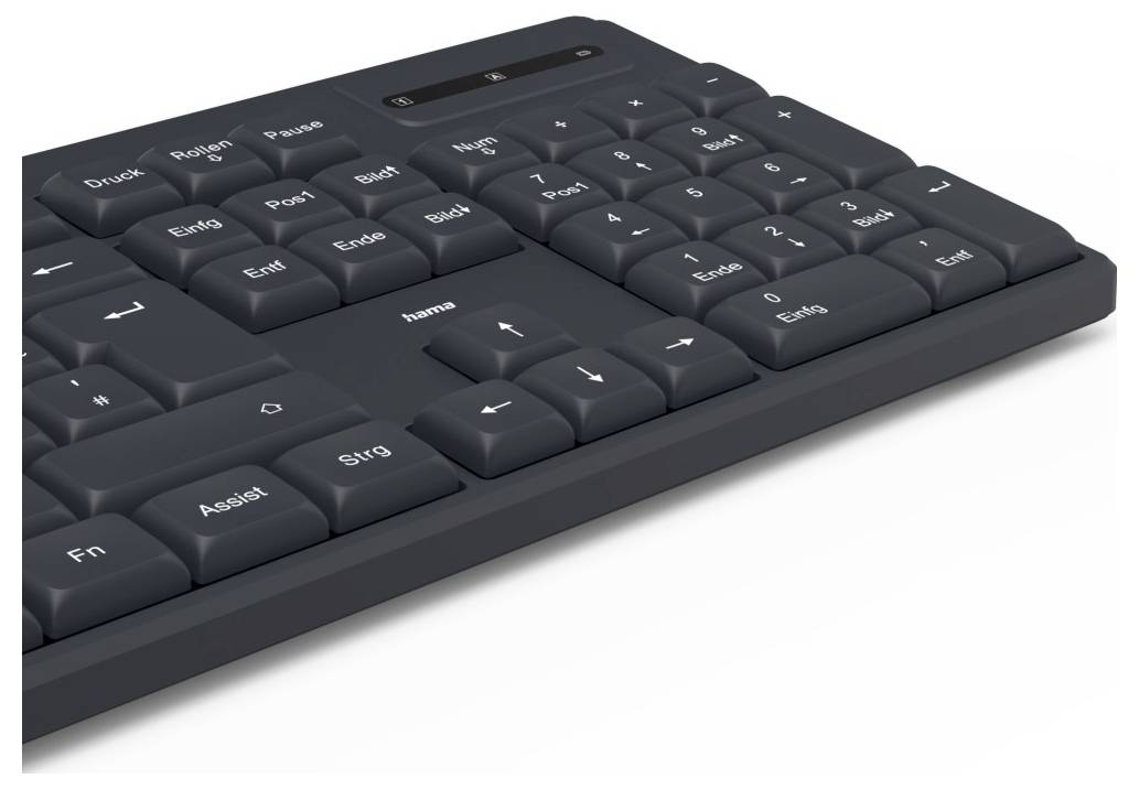 Černý numerický blok klávesnice s bílým popisem kláves, včetně kláves se šipkami a funkčními klávesami.