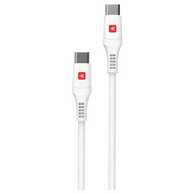 Dva bílé USB-C kabely s červenými logem 'K' na konektorech, různé délky, na bílém pozadí.