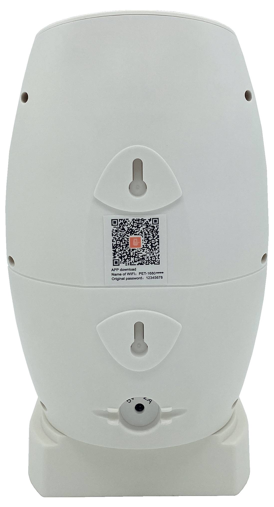 Bílé, oválné elektronické zařízení s QR kódem uprostřed. Používá se pro internetové připojení ve venkovních prostorách.