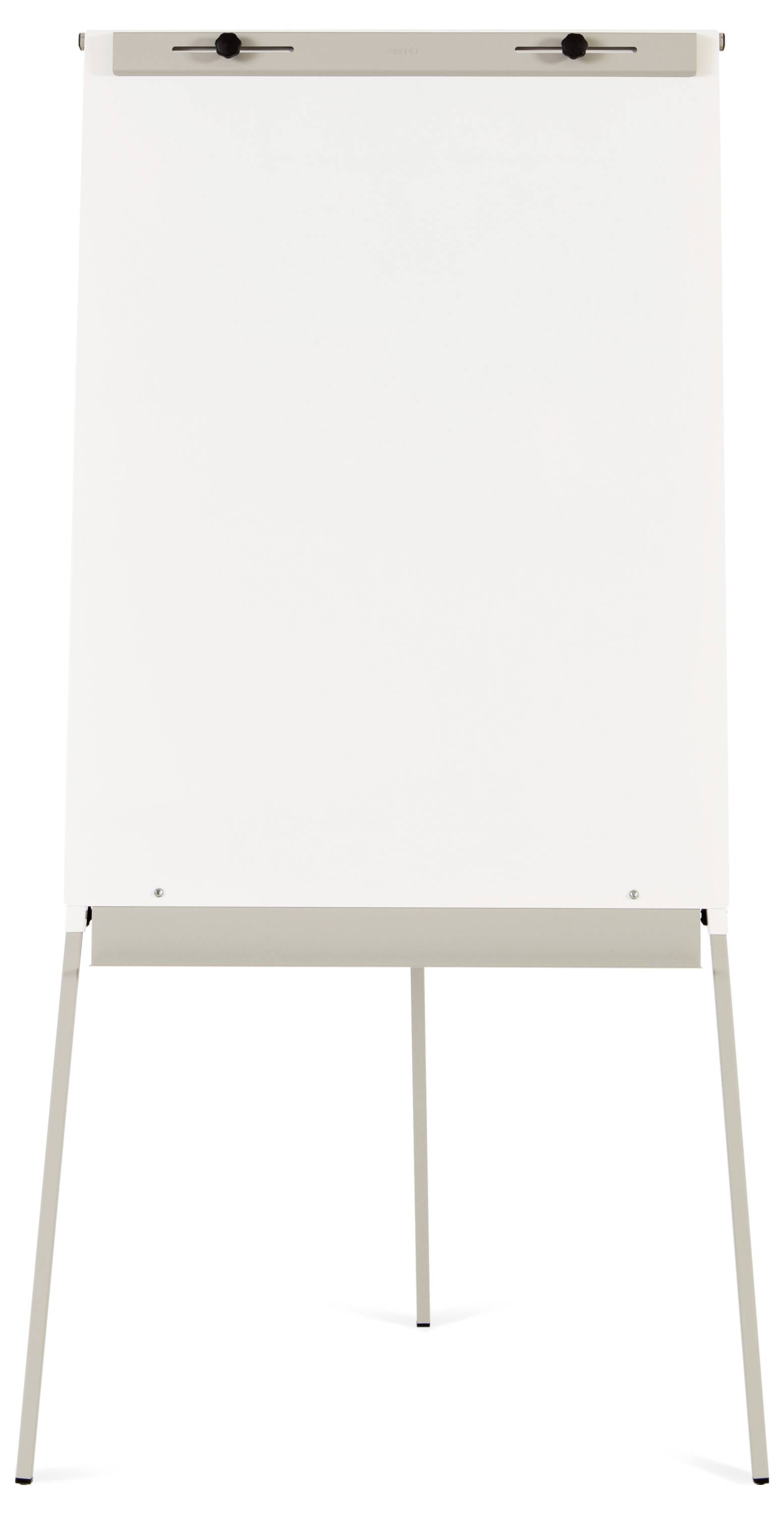Prázdný flipchart na stojanu, připravený pro prezentace nebo poznámky.