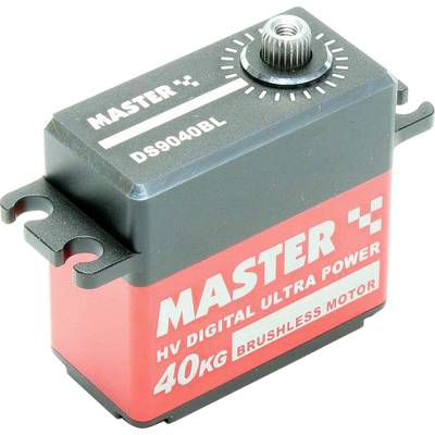 Černý a červený model serva 'MASTER HV DIGITÁLNÍ ULTRA POWER 40 KG BRUSHLESS MOTOR DS9040BL' s montážními úchyty.