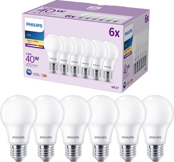 Philips LED 9290035402 LED Energetická třída (EEK2021) F (A - G) E27 klasická žárovka 4.9 W = 40 W teplá bílá (Ø x v) 60 mm x 107 mm  6 ks