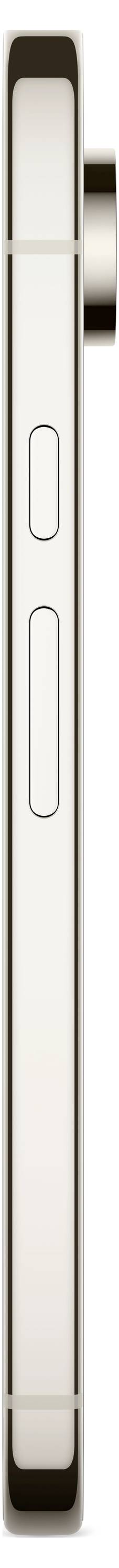 Pohled na smartphone z boku, zobrazuje tlačítka hlasitosti a objektiv fotoaparátu; moderní, štíhlý design.