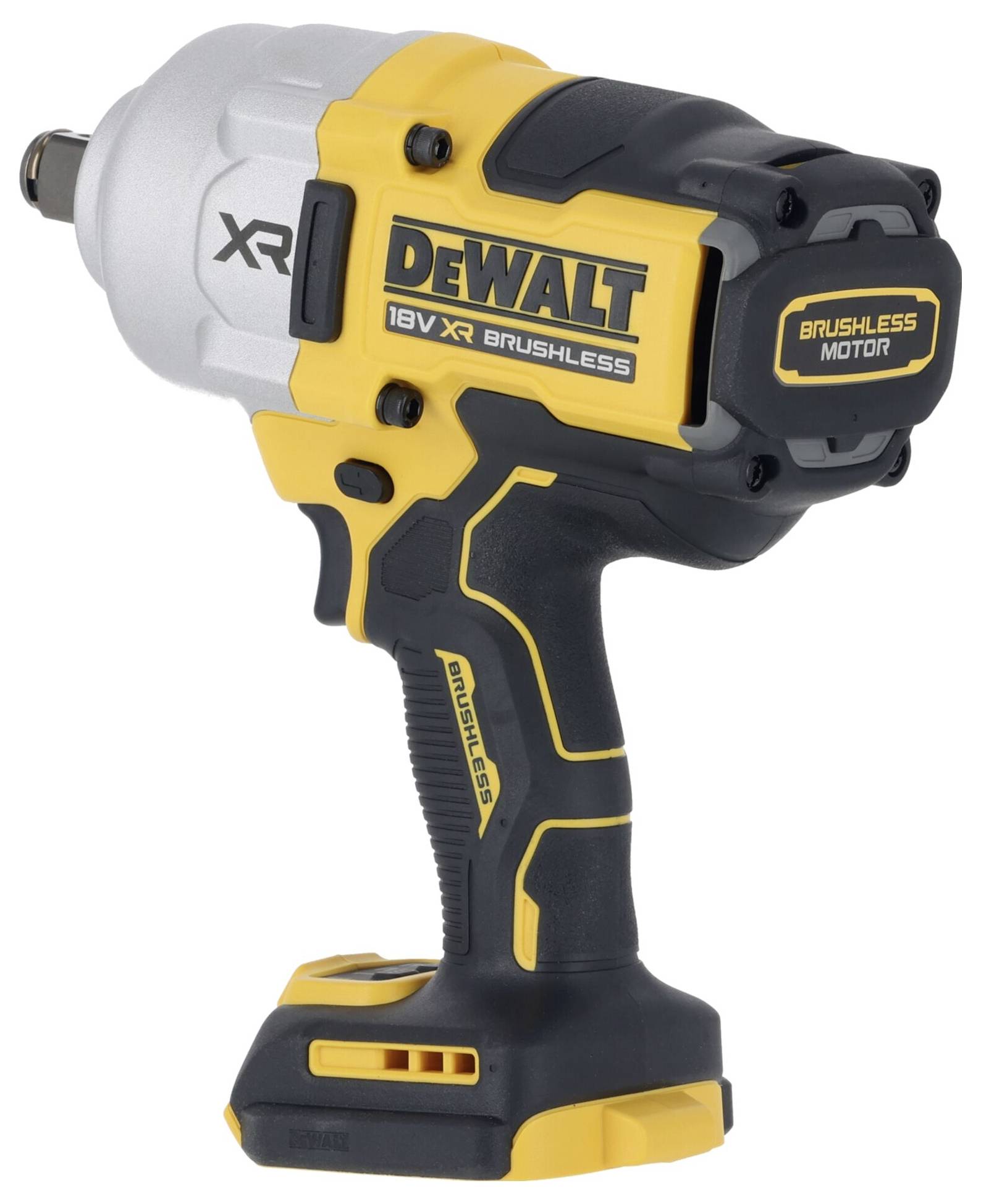 Akumulátorový rázový utahovák DeWalt, model 18V XR Brushless, s žluto-černým krytem a ergonomickou rukojetí pro práce domácích kutilů.