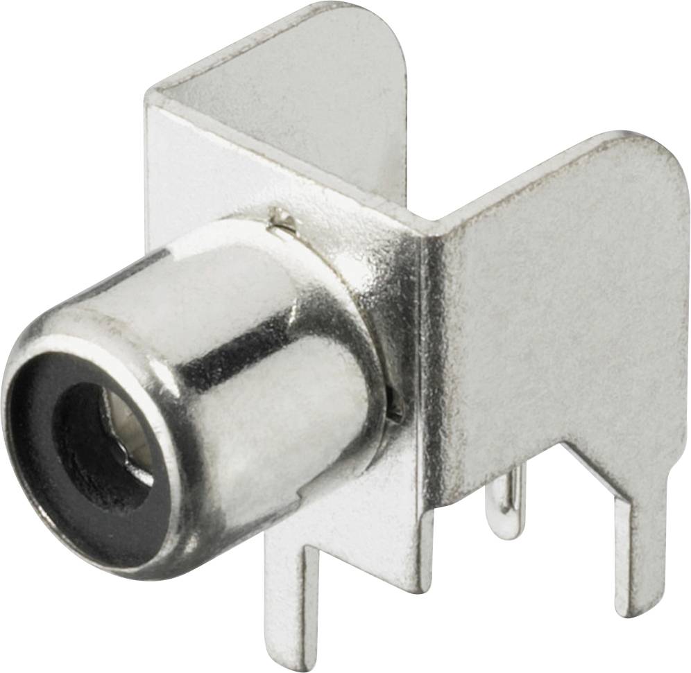 Kovový komponentový konektor s kontaktními kolíky, vhodný pro montáž na desky plošných spojů v elektronických zařízeních.