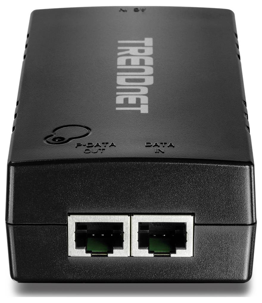 Černý síťový adaptér se dvěma ethernetovými porty s nápisem 'TRENDnet' na horní straně.