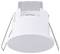 Bílé stropní svítidlo s válcovitým designem a kovovými úchyty. LED diody jsou viditelné.