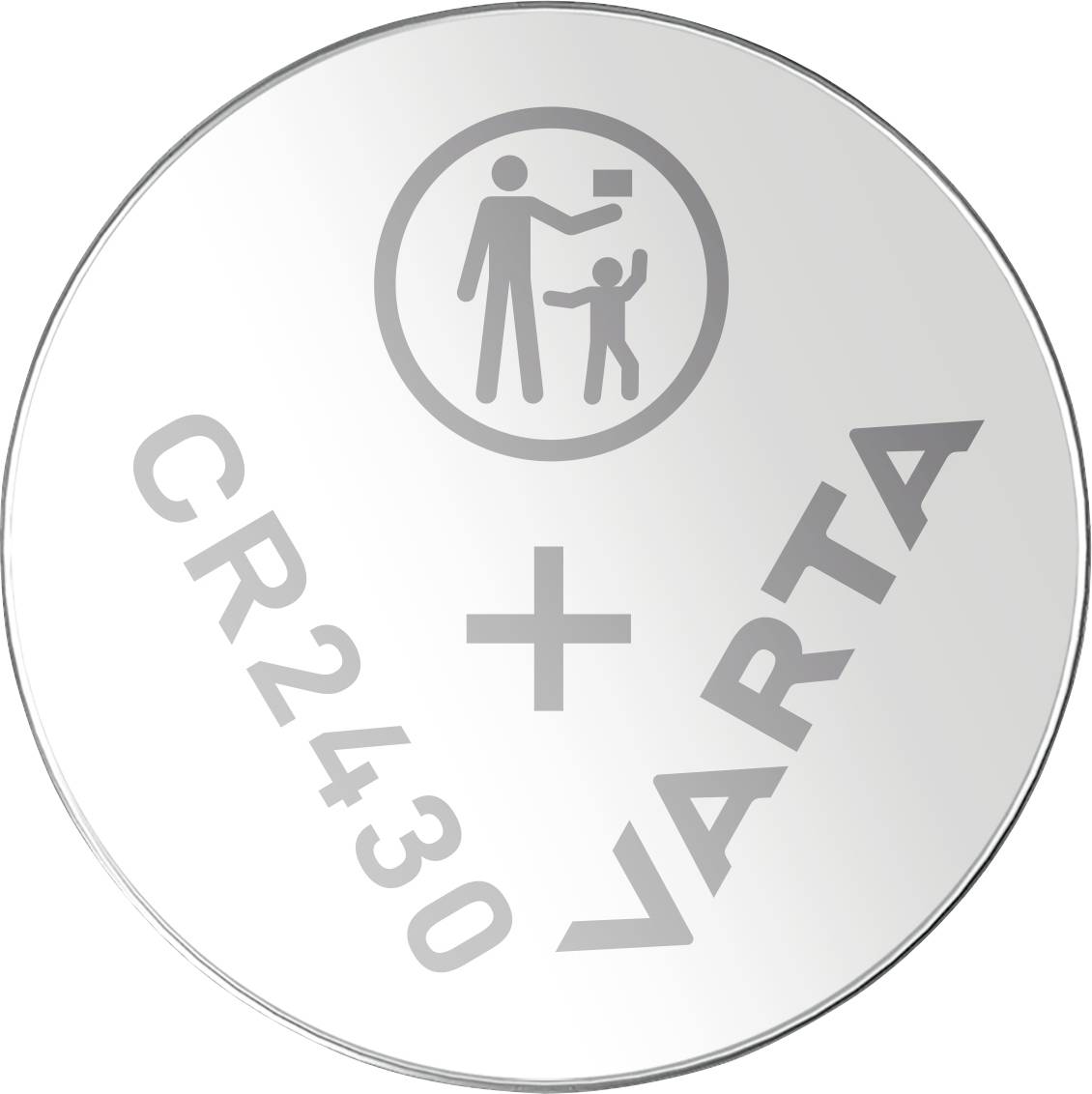 Kulatá knoflíková baterie s nápisem 'CR2430 VARTA' a symbolem varujícím před spolknutím.