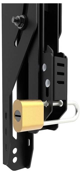 Visací zámek zajišťuje černý kovový držák.